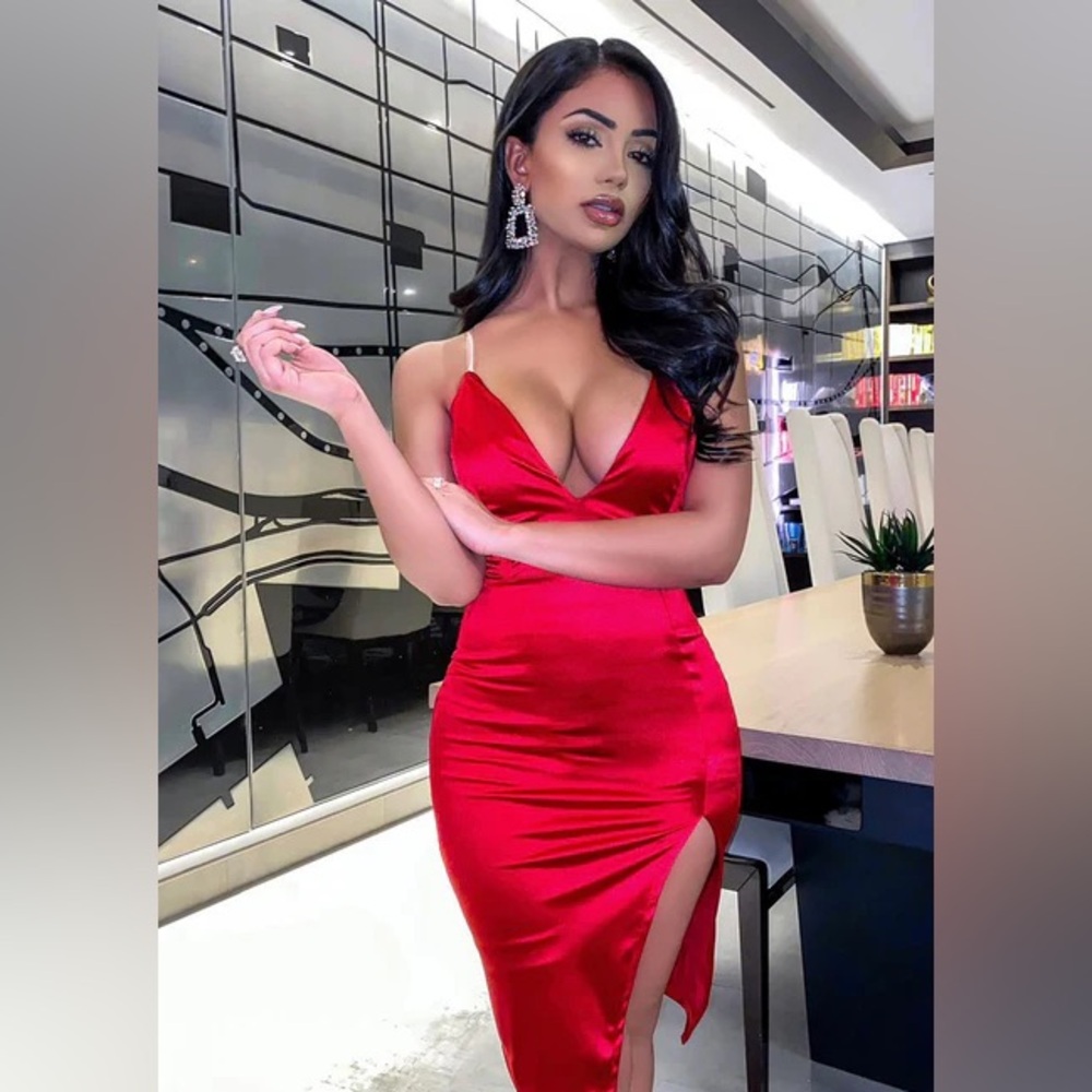 Fashion Nova Red Sheath Cocktail Dress Spaghetti Strap